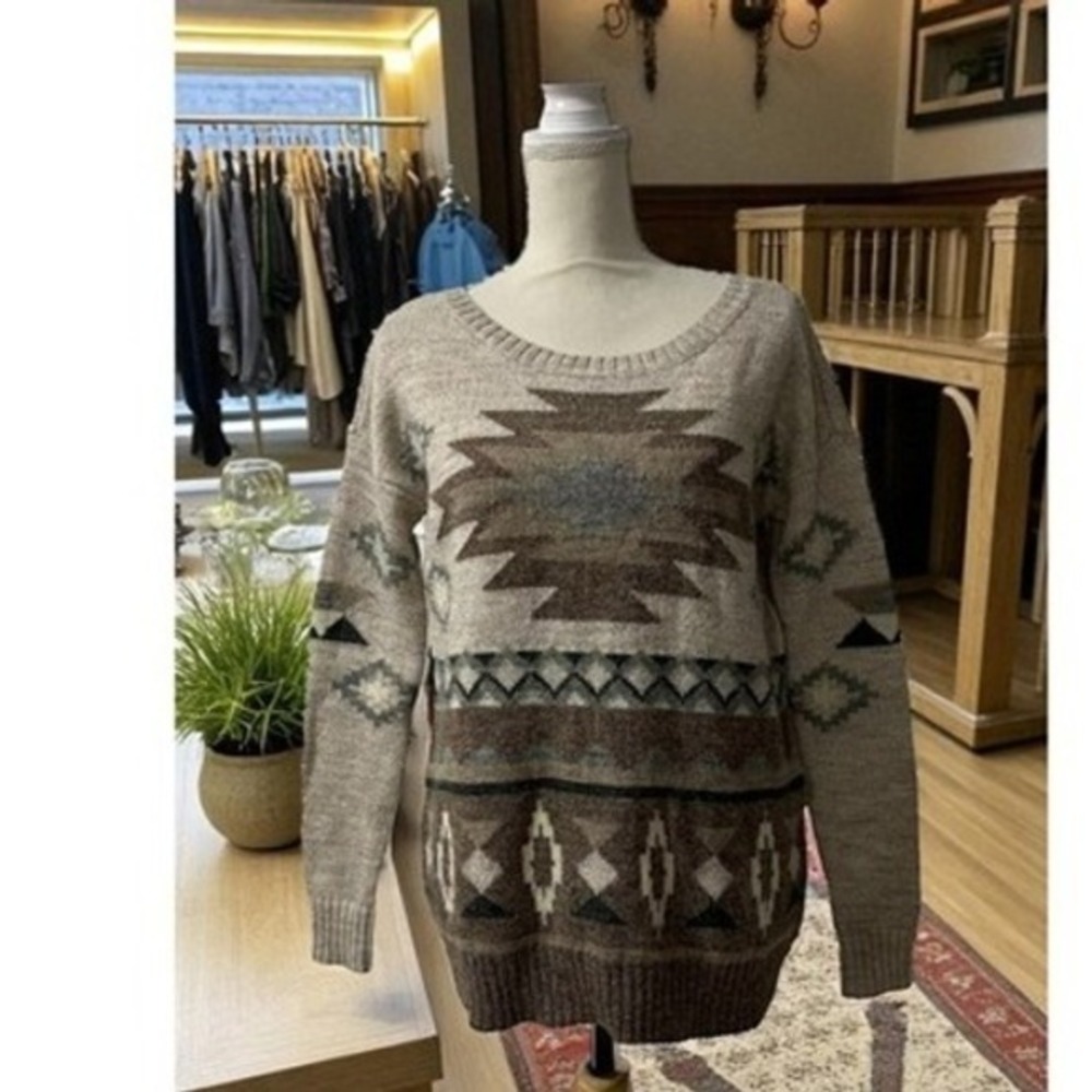 American Eagle Wool Blend Aztec Southwest Tribal Knit Boho Western Sweater S